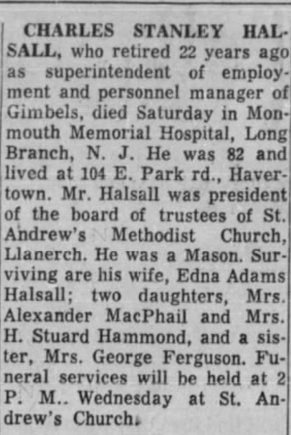 Charles Halsall dies